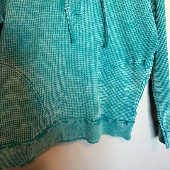 Zenana Outfitters Turquoise Waffle Knit Hoodie Size Large - Picture 3 of 6